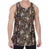 Raccoon And Floral Pattern Print Men's Velvet Tank Top