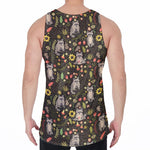 Raccoon And Floral Pattern Print Men's Velvet Tank Top