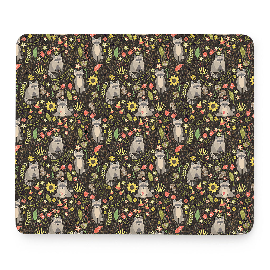 Raccoon And Floral Pattern Print Mouse Pad