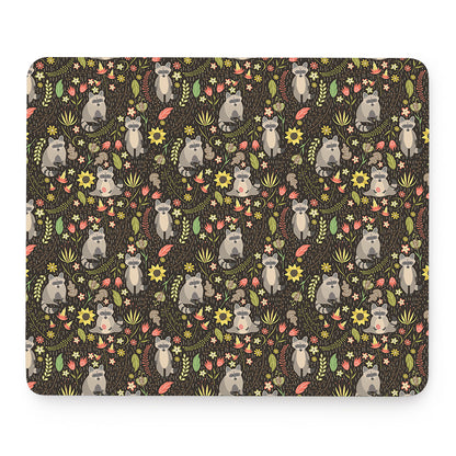 Raccoon And Floral Pattern Print Mouse Pad