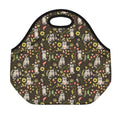 Raccoon And Floral Pattern Print Neoprene Lunch Bag