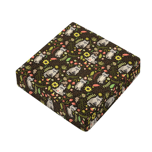 Raccoon And Floral Pattern Print Outdoor Seat Cushion Cover