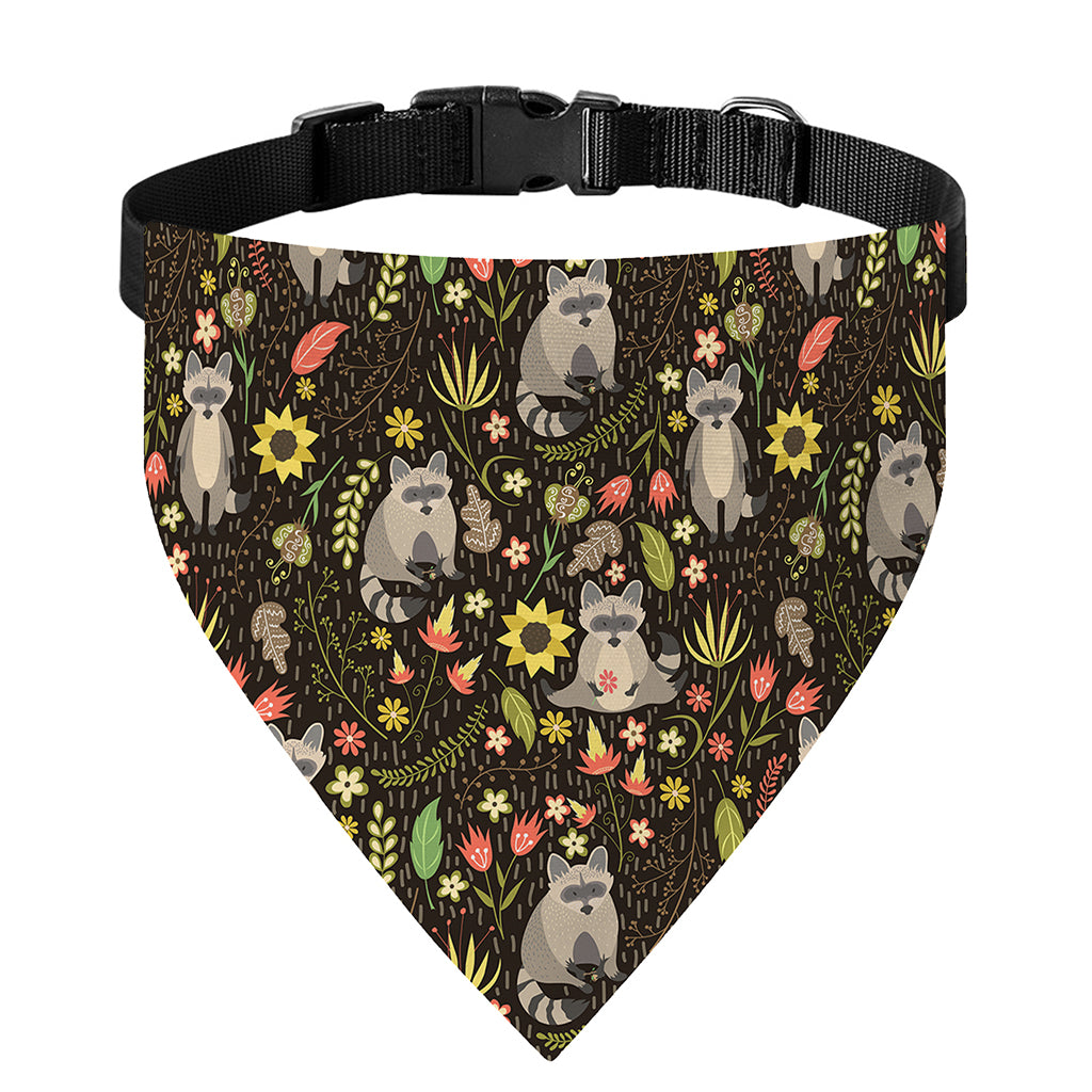 Raccoon And Floral Pattern Print Over The Collar Dog Bandana