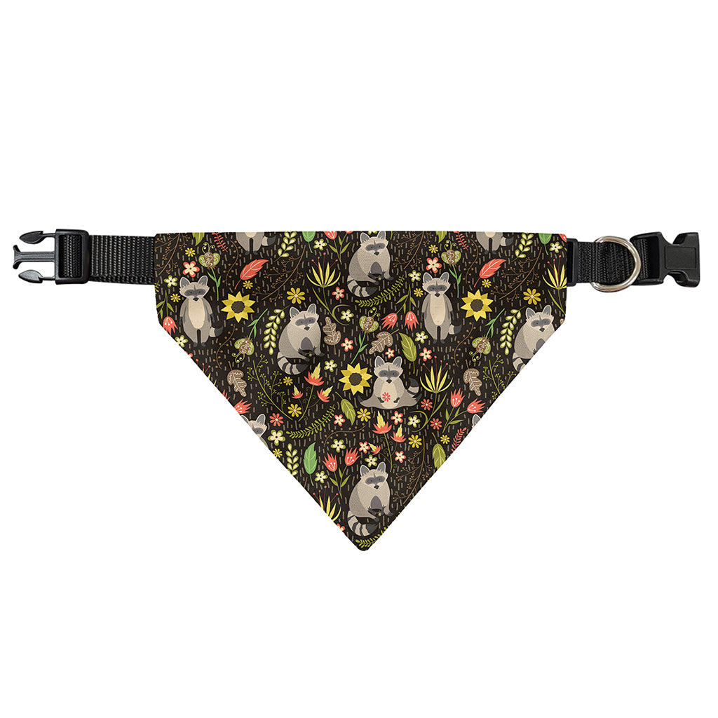 Raccoon And Floral Pattern Print Over The Collar Dog Bandana