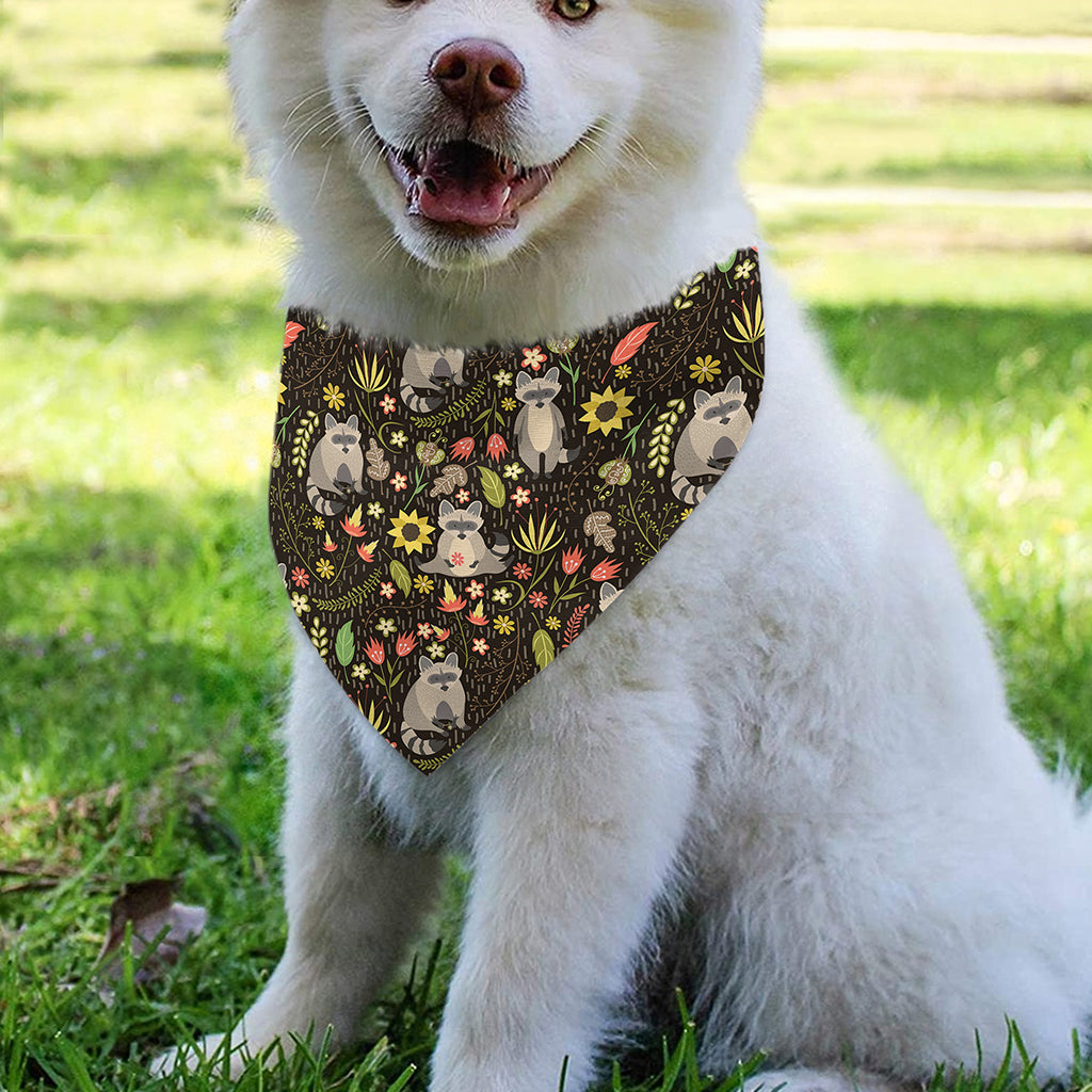 Raccoon And Floral Pattern Print Over The Collar Dog Bandana