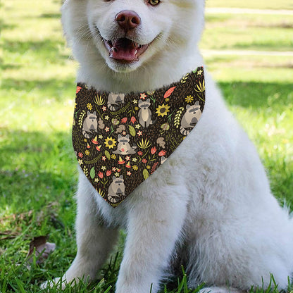 Raccoon And Floral Pattern Print Over The Collar Dog Bandana