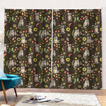 Raccoon And Floral Pattern Print Pencil Pleat Curtains