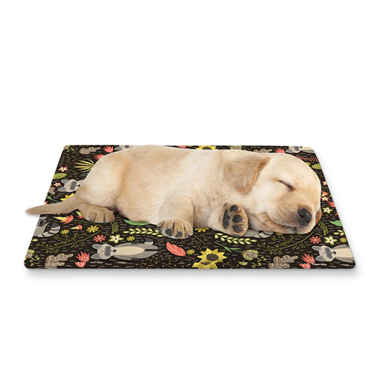 Raccoon And Floral Pattern Print Pet Cooling Mat Cover