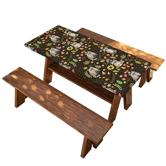 Raccoon And Floral Pattern Print Picnic Table Cover