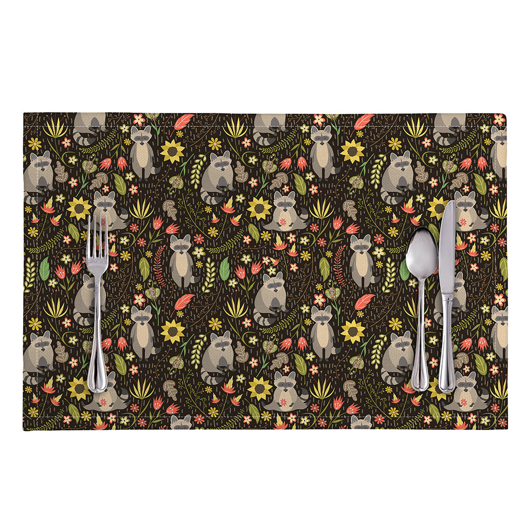 Raccoon And Floral Pattern Print Placemat