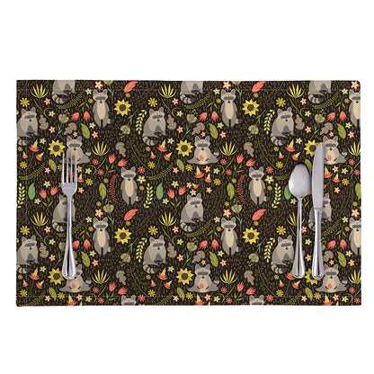 Raccoon And Floral Pattern Print Placemat