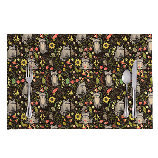 Raccoon And Floral Pattern Print Placemat