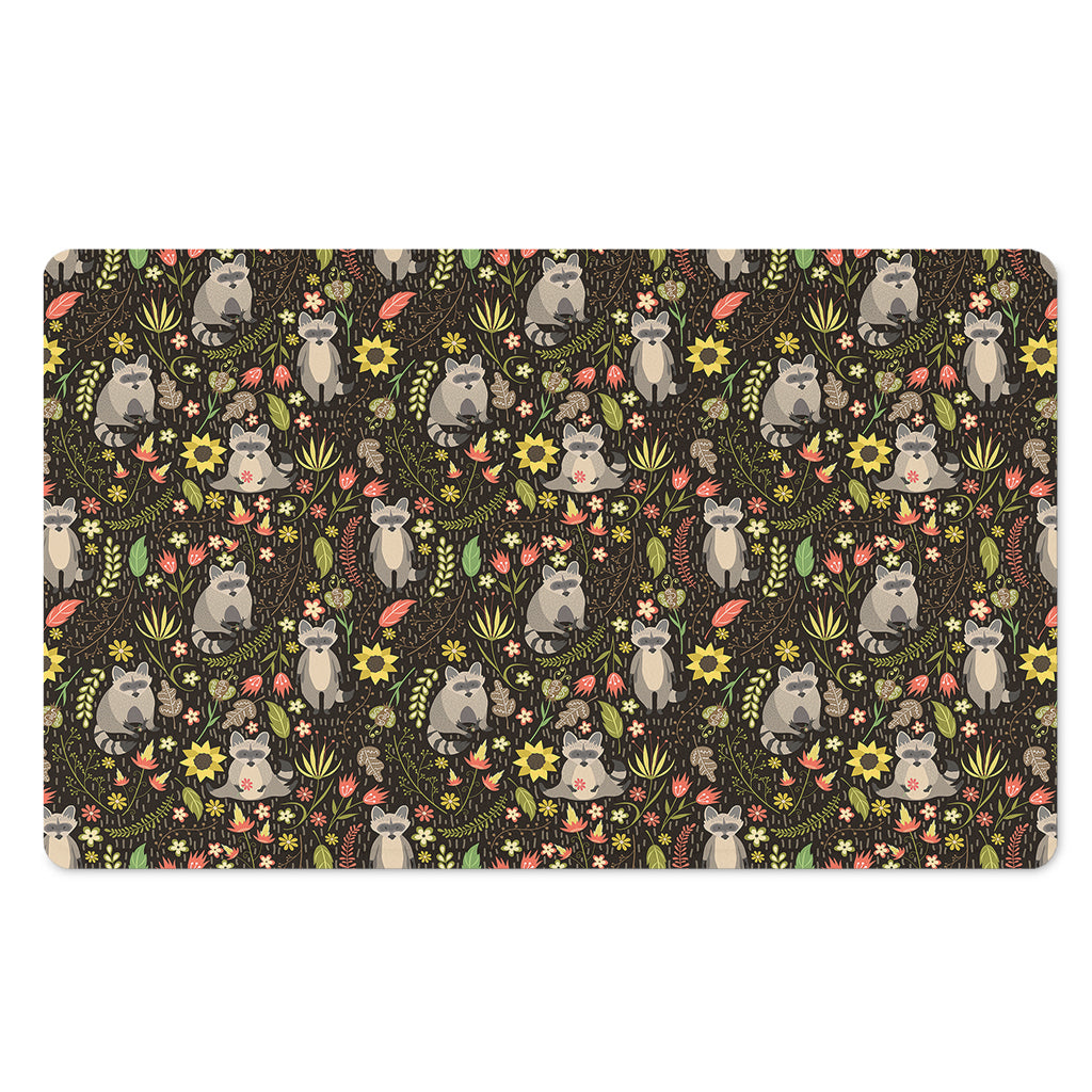 Raccoon And Floral Pattern Print Polyester Doormat