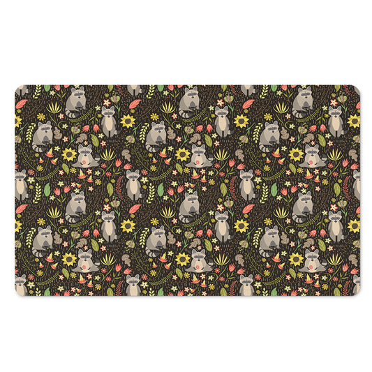 Raccoon And Floral Pattern Print Polyester Doormat