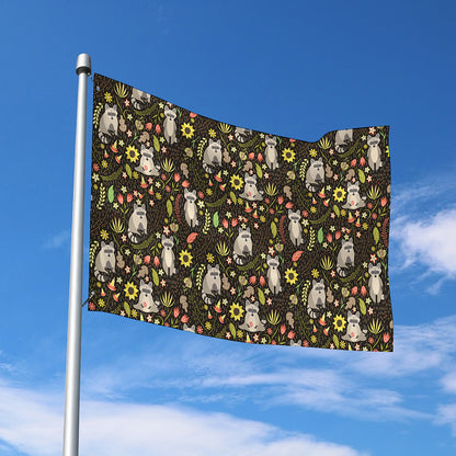 Raccoon And Floral Pattern Print Polyester Flag