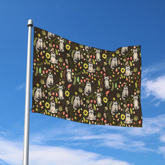 Raccoon And Floral Pattern Print Polyester Flag
