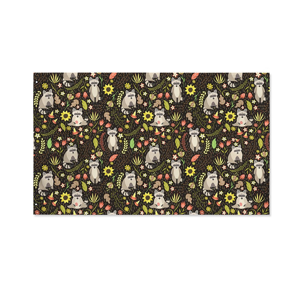 Raccoon And Floral Pattern Print Polyester Flag