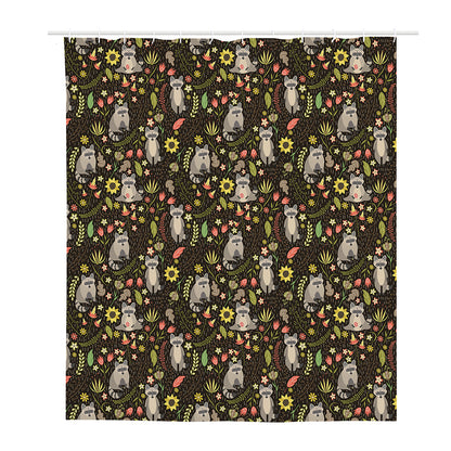 Raccoon And Floral Pattern Print Polyester Shower Curtain
