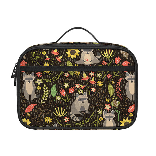 Raccoon And Floral Pattern Print Portable Lunch Bag