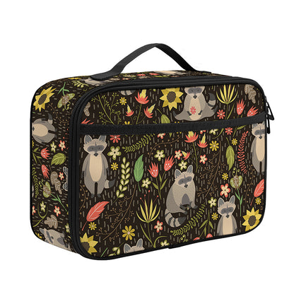 Raccoon And Floral Pattern Print Portable Lunch Bag