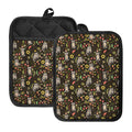 Raccoon And Floral Pattern Print Pot Holders With Pocket