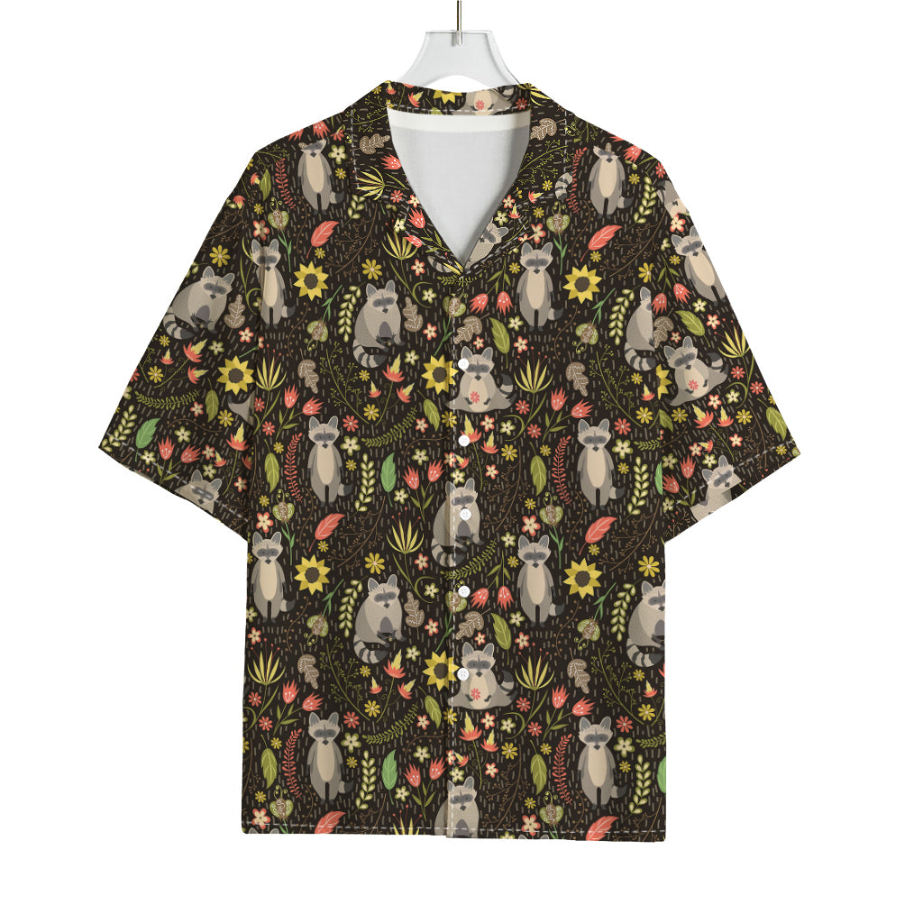 Raccoon And Floral Pattern Print Rayon Hawaiian Shirt