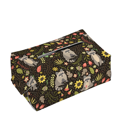 Raccoon And Floral Pattern Print Rectangle Tissue Box Cover