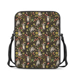 Raccoon And Floral Pattern Print Rectangular Crossbody Bag