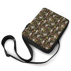 Raccoon And Floral Pattern Print Rectangular Crossbody Bag
