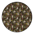 Raccoon And Floral Pattern Print Round Floor Mat