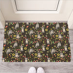 Raccoon And Floral Pattern Print Rubber Doormat