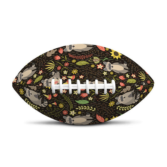 Raccoon And Floral Pattern Print Rugby Ball