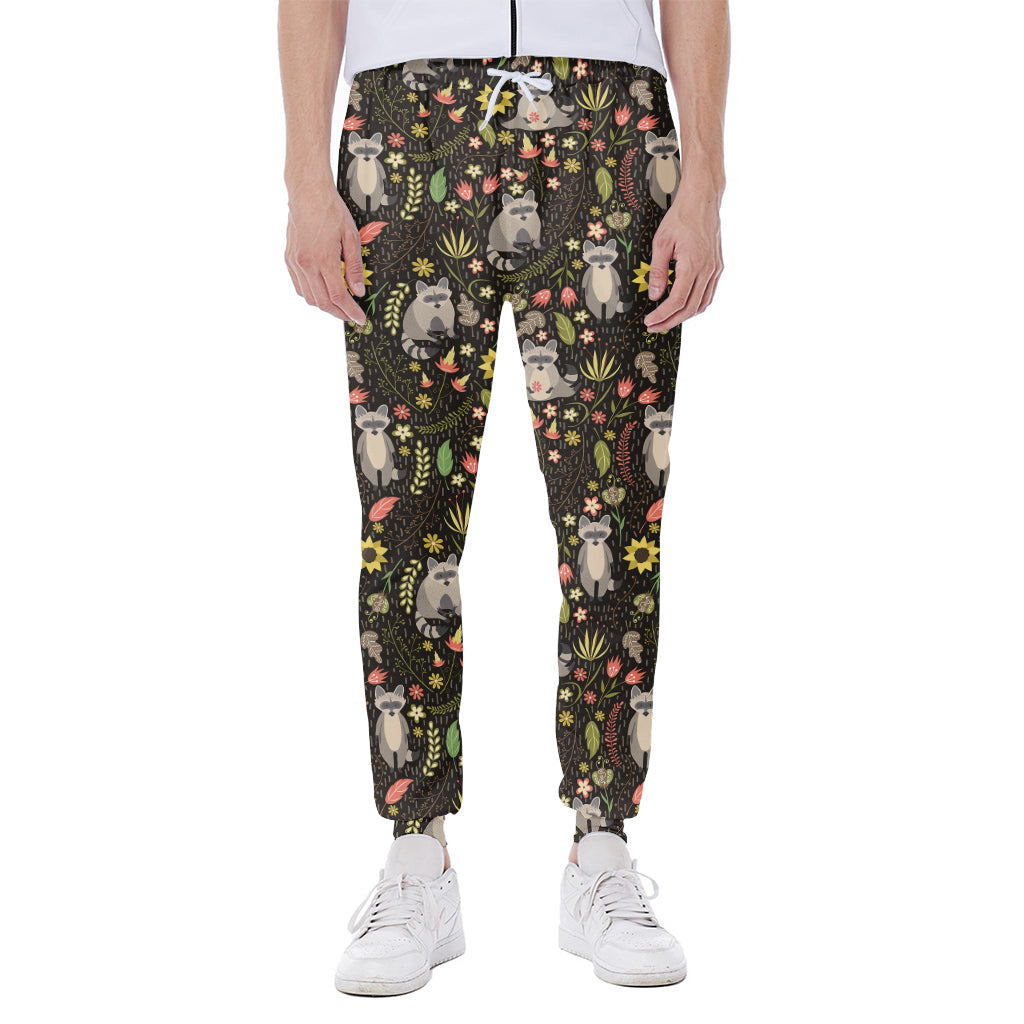 Raccoon And Floral Pattern Print Scuba Joggers