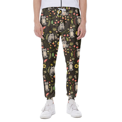 Raccoon And Floral Pattern Print Scuba Joggers