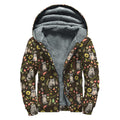 Raccoon And Floral Pattern Print Sherpa Lined Zip Up Hoodie