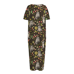 Raccoon And Floral Pattern Print Short Sleeve Long Nightdress