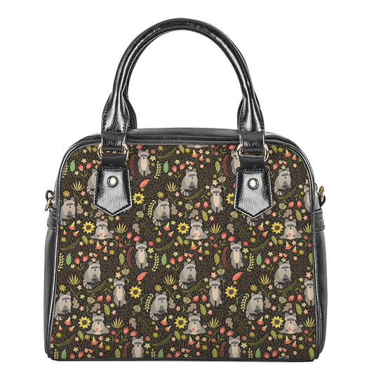 Raccoon And Floral Pattern Print Shoulder Handbag