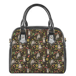 Raccoon And Floral Pattern Print Shoulder Handbag