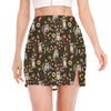 Raccoon And Floral Pattern Print Side Slit Mini Skirt