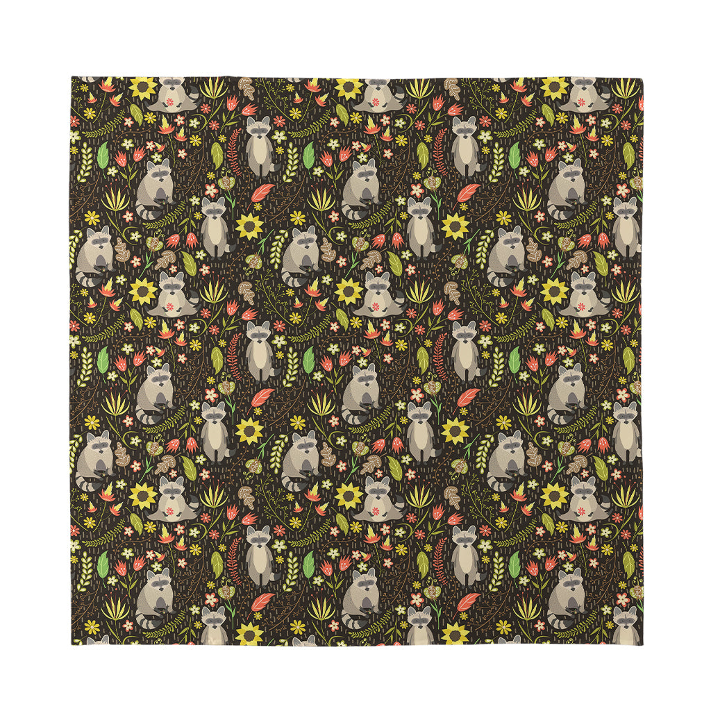 Raccoon And Floral Pattern Print Silk Bandana