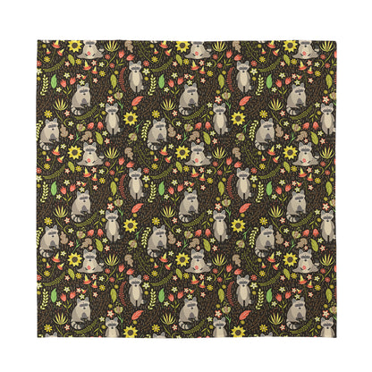 Raccoon And Floral Pattern Print Silk Bandana