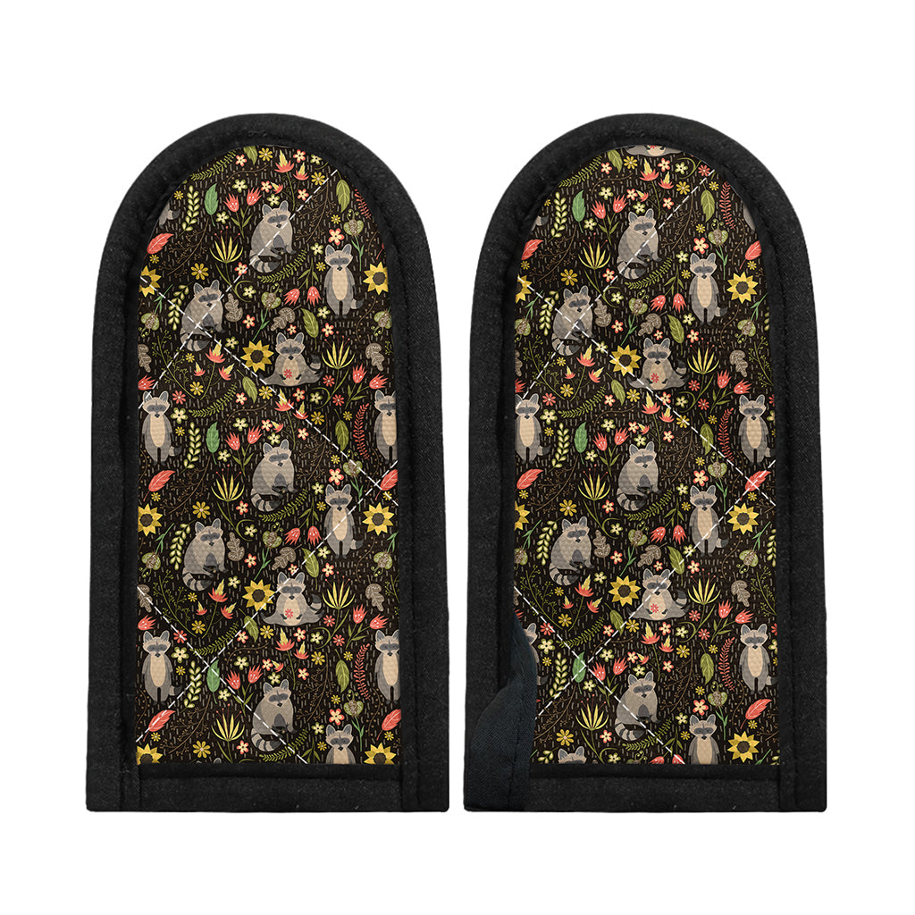 Raccoon And Floral Pattern Print Skillet Handle Cover