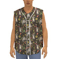 Raccoon And Floral Pattern Print Sleeveless Baseball Jersey
