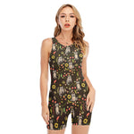 Raccoon And Floral Pattern Print Sleeveless One Piece Swimsuit