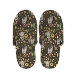 Raccoon And Floral Pattern Print Slippers