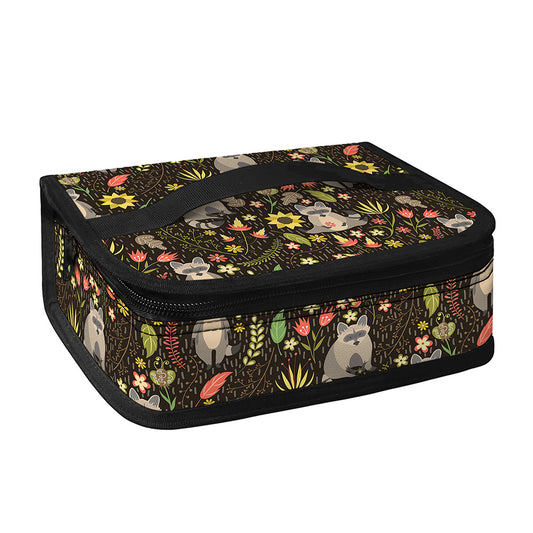 Raccoon And Floral Pattern Print Small Lunch Bag