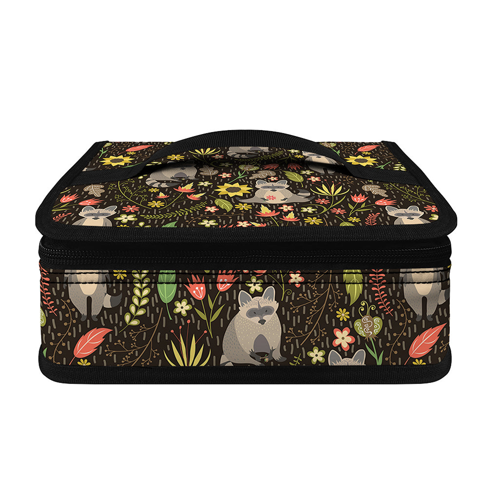 Raccoon And Floral Pattern Print Small Lunch Bag