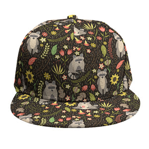 Raccoon And Floral Pattern Print Snapback Cap