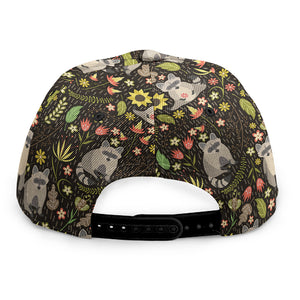 Raccoon And Floral Pattern Print Snapback Cap