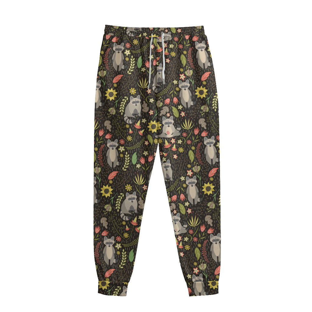 Raccoon And Floral Pattern Print Sweatpants